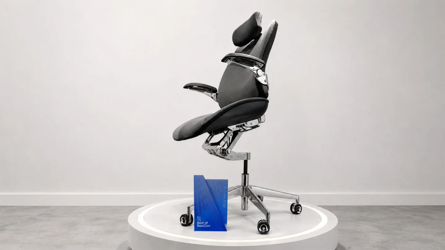 Levitask Vision X Chair on display with Best of NeoCon Innovation award